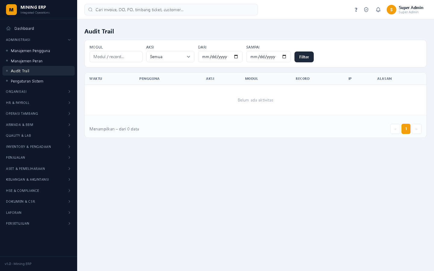 Screenshot: Audit Trail