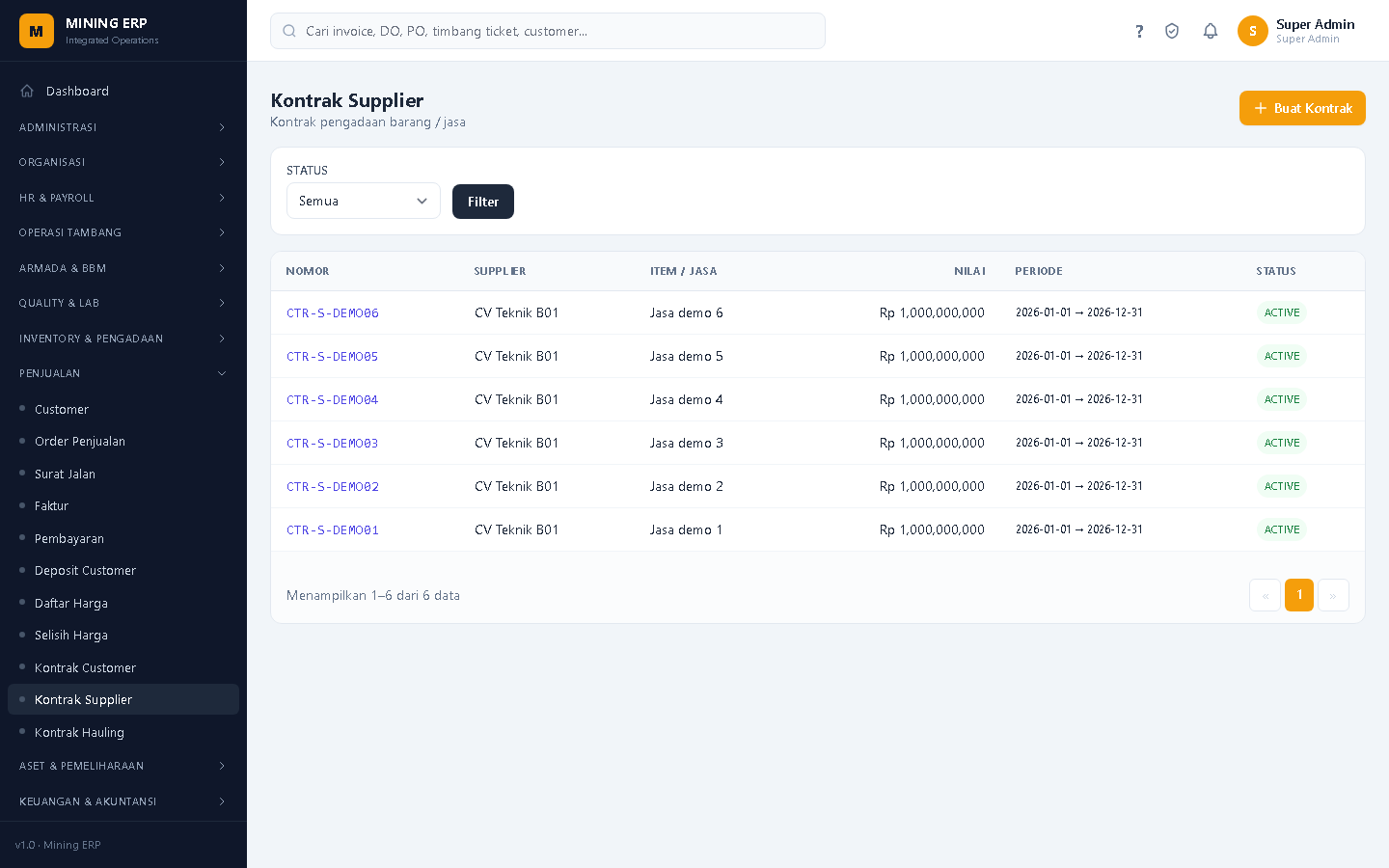 Screenshot: Kontrak Supplier