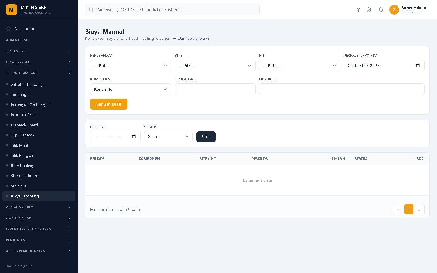 Screenshot: Biaya Manual (Other Cost)