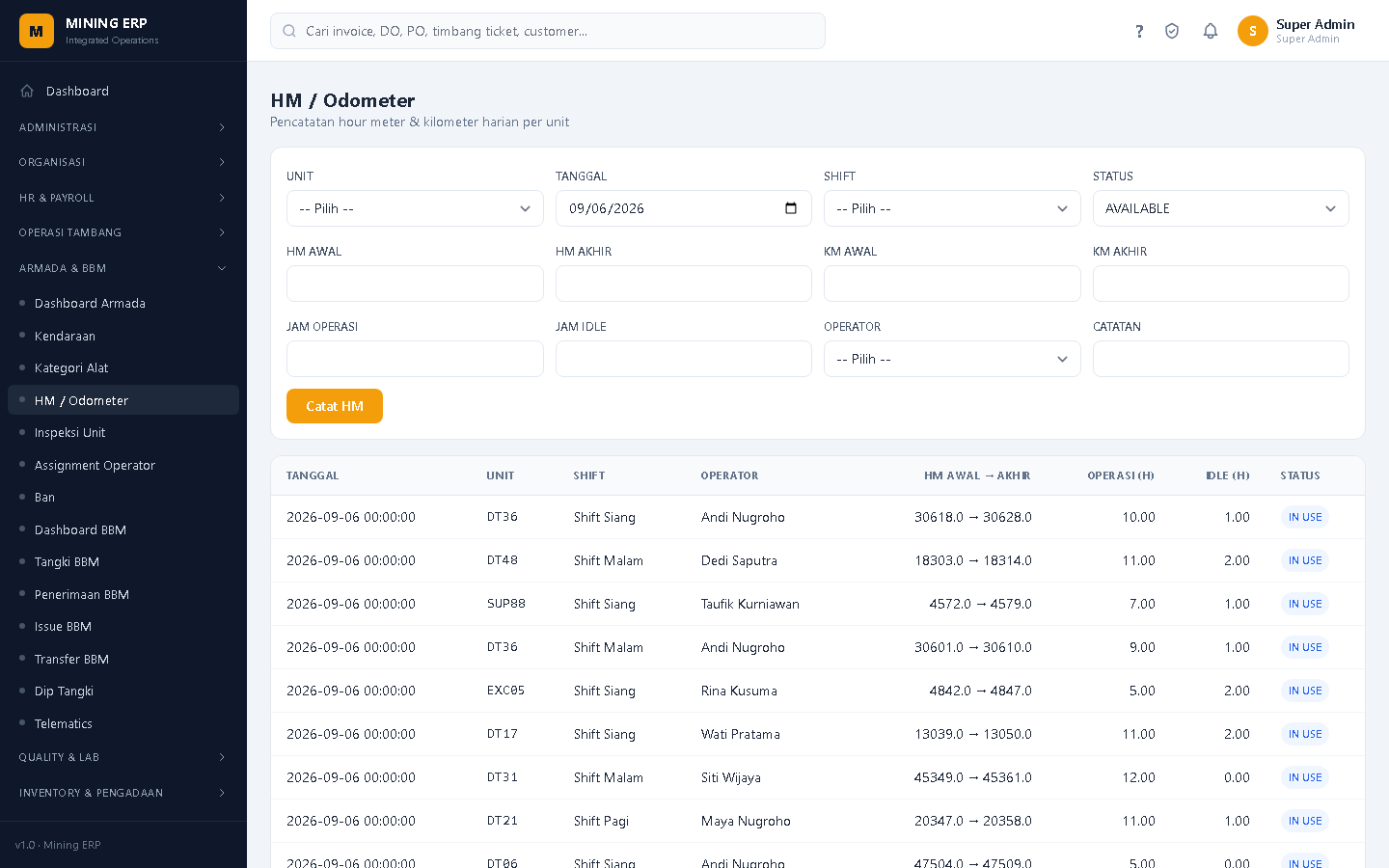 Screenshot: Meter HM / KM