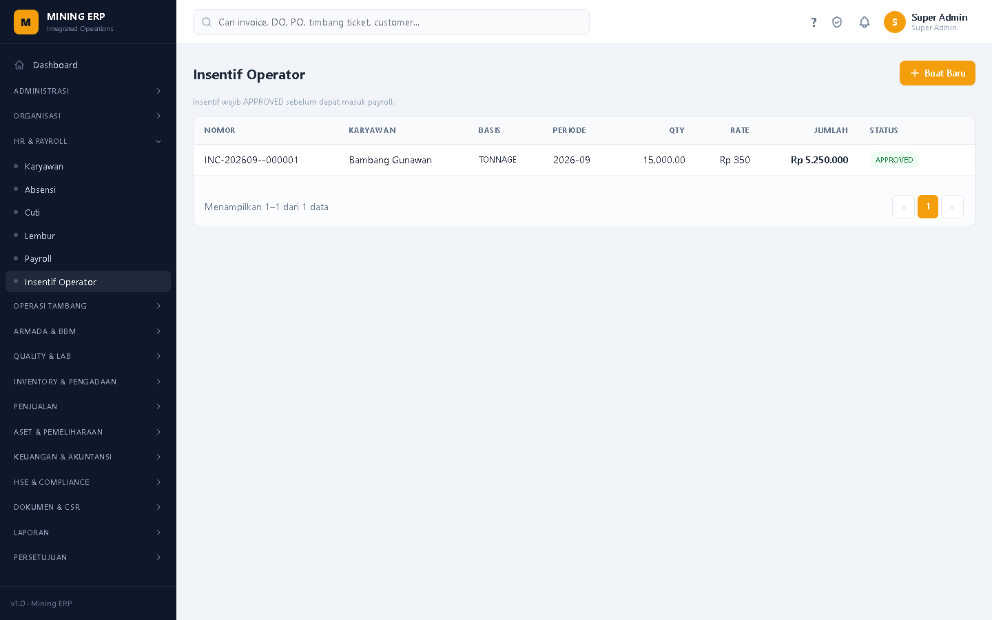 Screenshot: Insentif Operator
