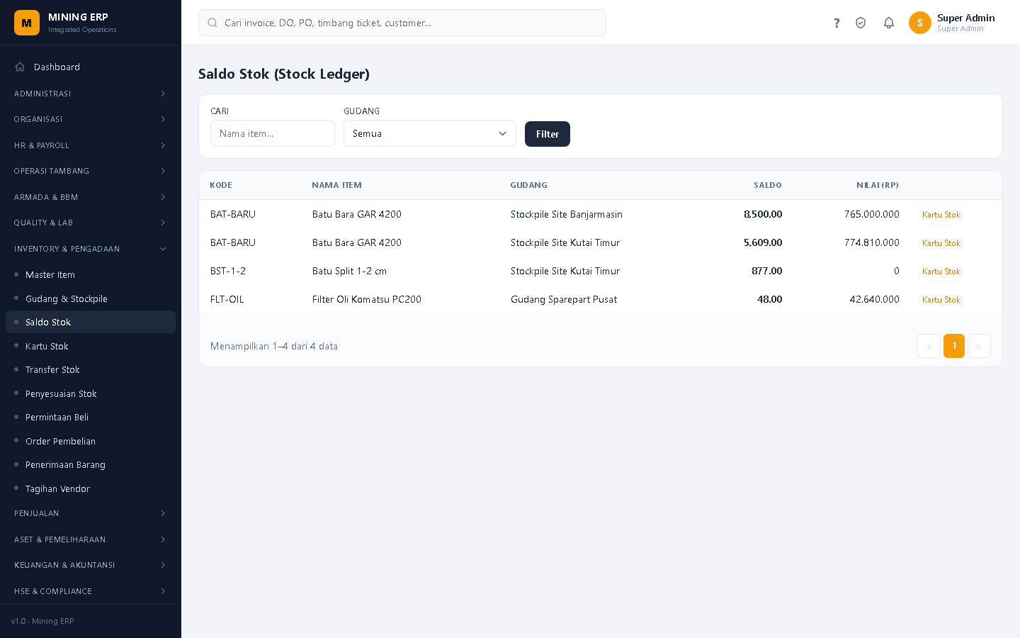 Screenshot: Saldo Stok