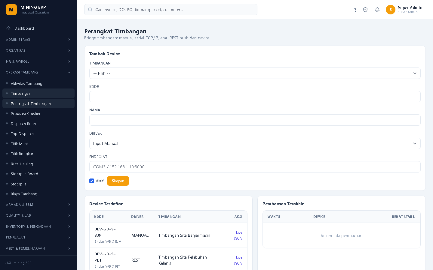 Screenshot: Perangkat Timbangan