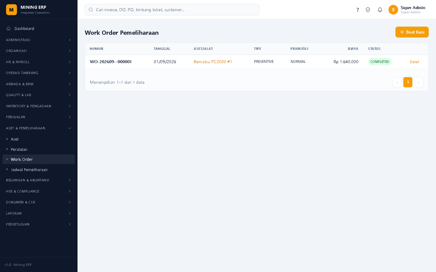 Screenshot: Alur Maintenance