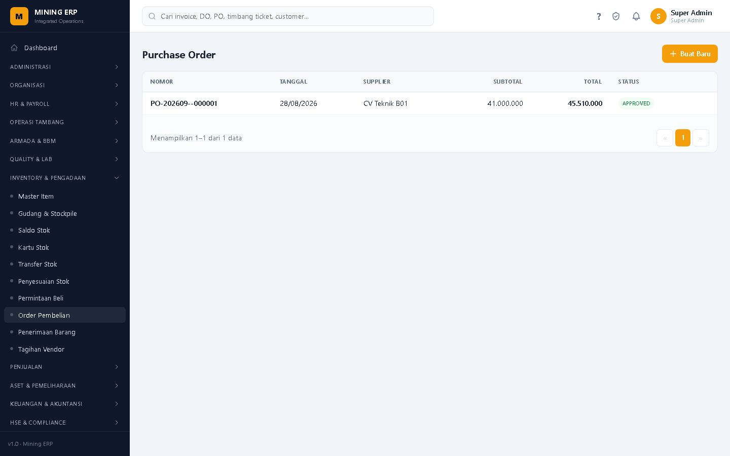 Screenshot: Order Pembelian (PO)