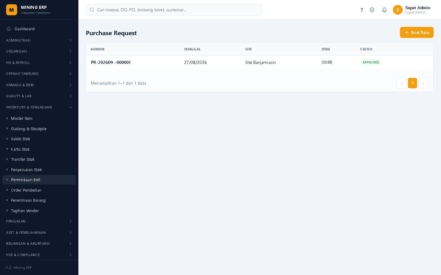 Screenshot: Permintaan Pembelian (PR)