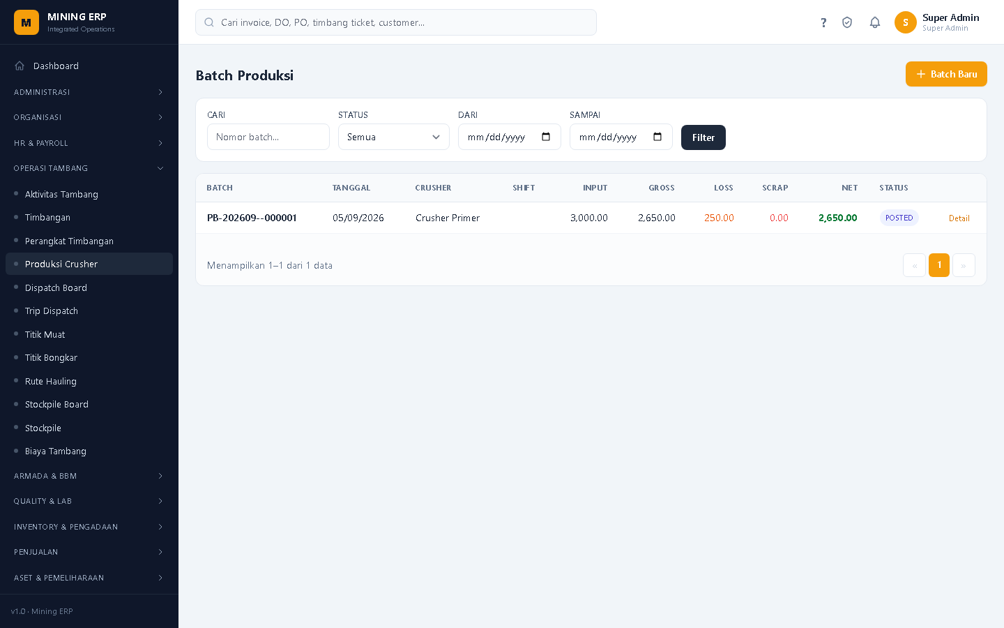 Screenshot: Batch Produksi