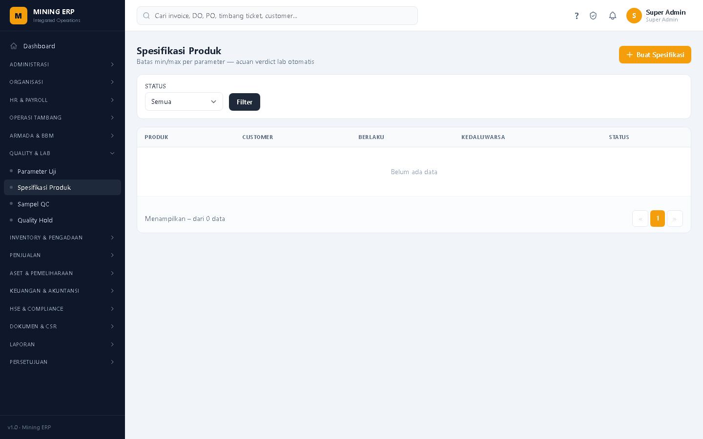 Screenshot: Spesifikasi (Spec)