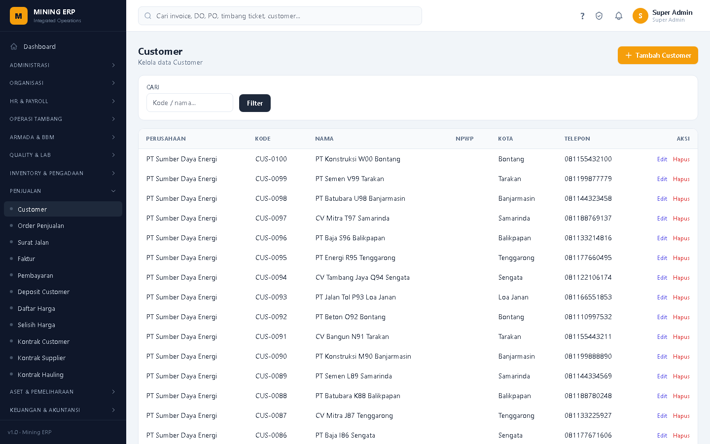 Screenshot: Customer