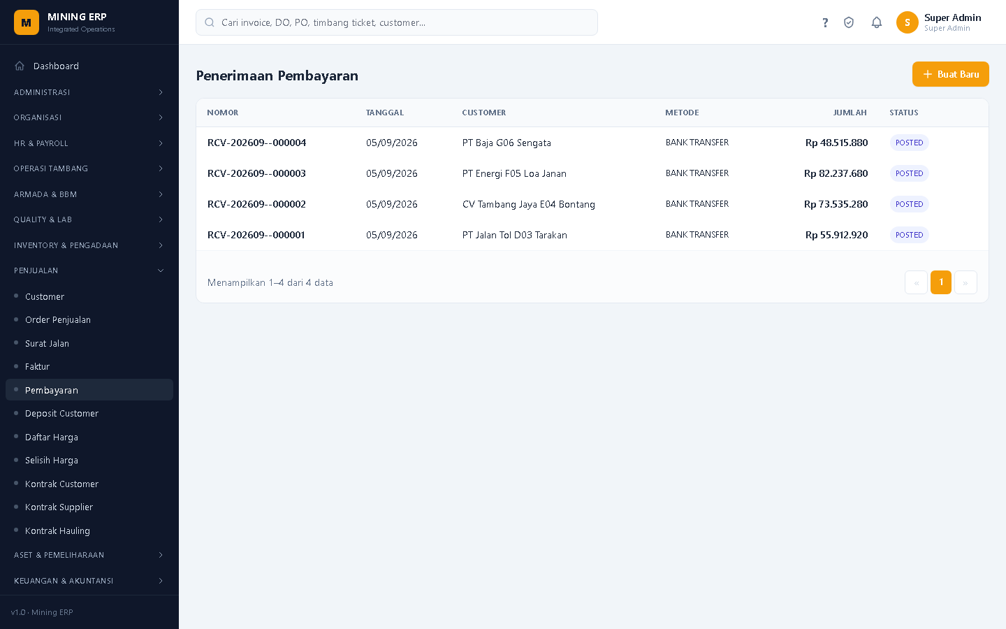 Screenshot: Penerimaan Pembayaran