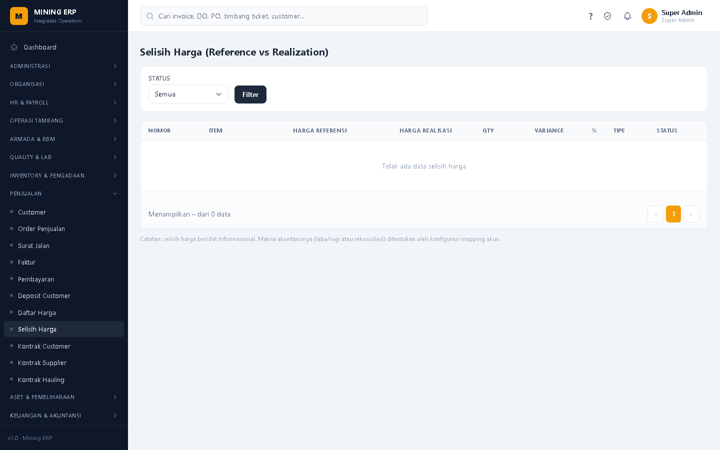 Screenshot: Selisih Harga