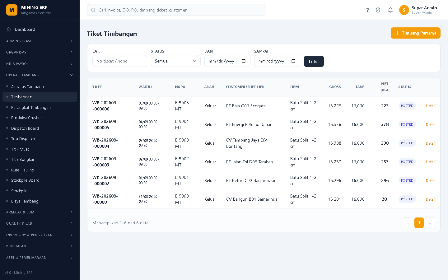 Screenshot: Tiket Timbangan